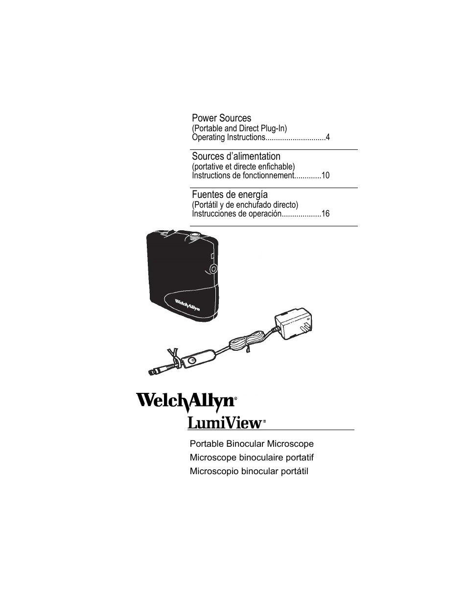 Welch Allyn Lumiview Portable Binocular Microscope Power Source - User Manual User Manual | 26 pages