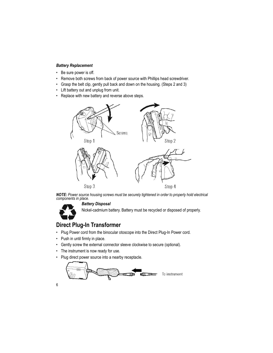 Direct plug-in transformer | Welch Allyn Lumiview Portable Binocular Microscope Power Source - User Manual User Manual | Page 10 / 26
