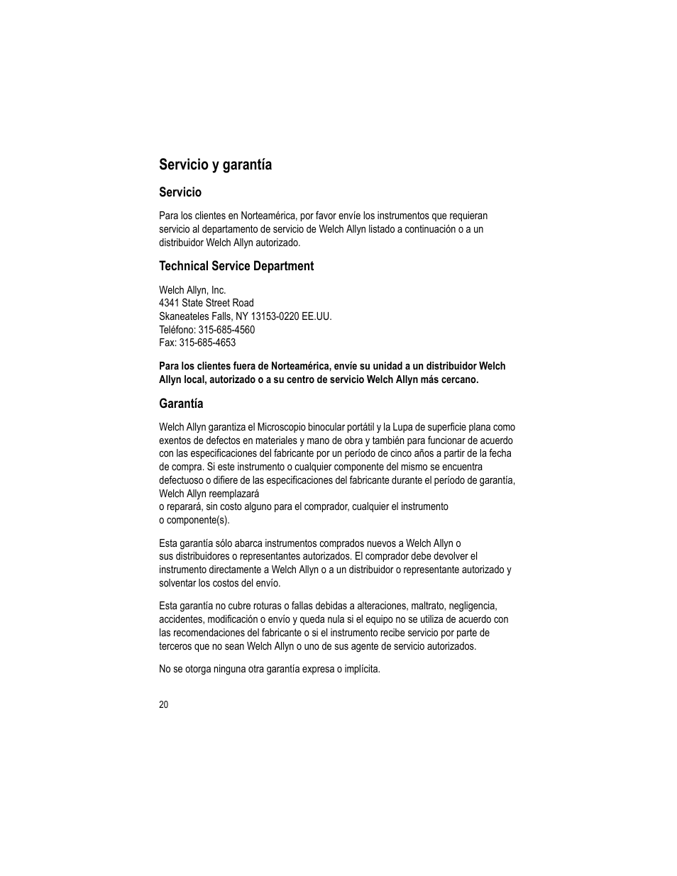 Servicio y garantía | Welch Allyn Lumiview Portable Binocular Microscope Power Source - User Manual User Manual | Page 24 / 26