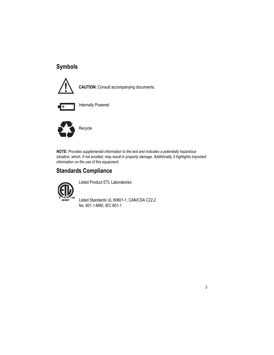 Symbols standards compliance, Symbols, Standards compliance | Welch Allyn Lumiview Portable Binocular Microscope Power Source - User Manual User Manual | Page 7 / 26