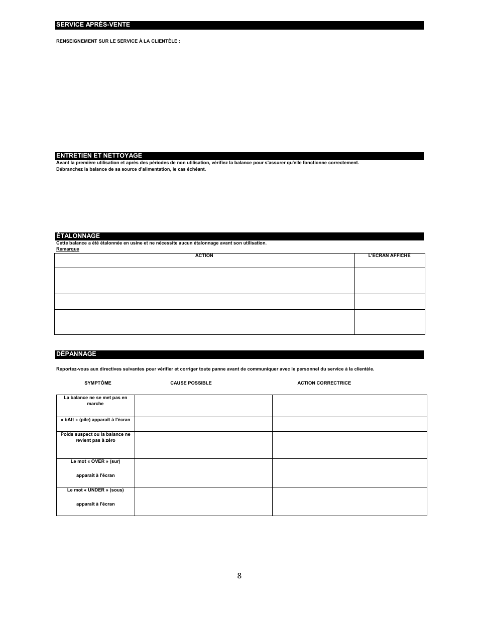 Renseignement sur le service à la clientèle | Welch Allyn 349KLXWA PHYSICIANS REMOTE READ DIGITAL SCALE - User Manual User Manual | Page 9 / 13
