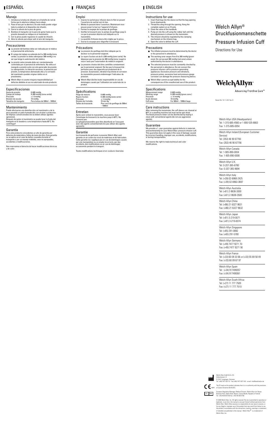 Welch Allyn Pressure Infusion Cuff - User Manual User Manual | 2 pages