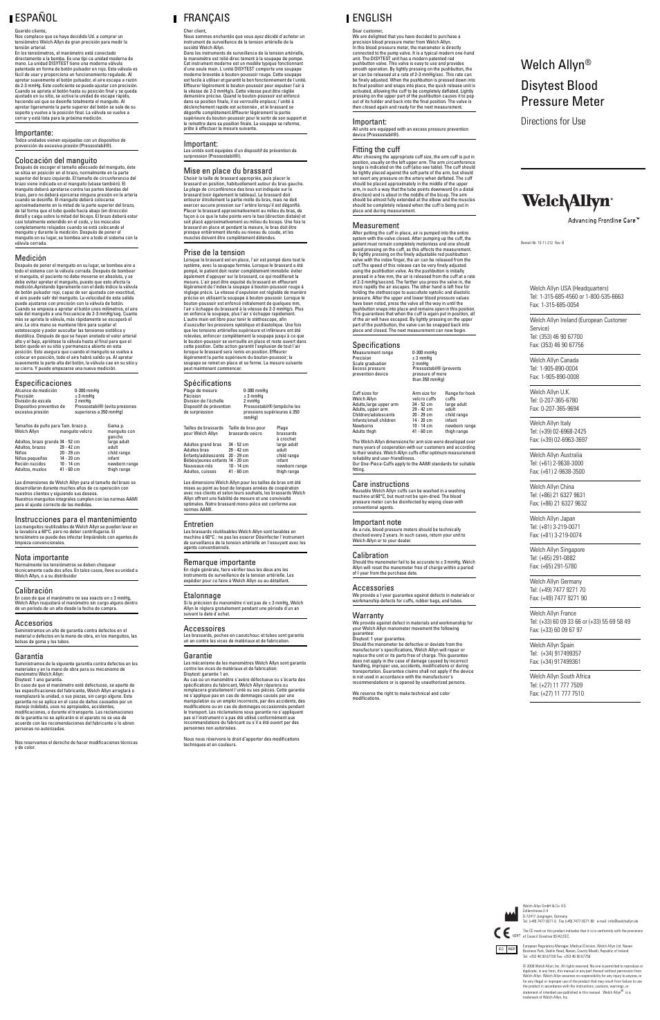 Welch Allyn Disytest Blood Pressure Meter - User Manual User Manual | 2 pages
