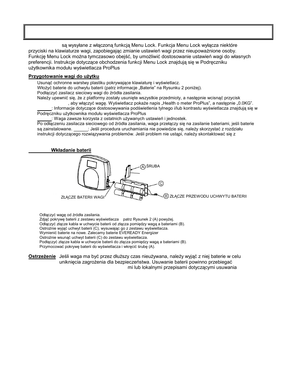 Uruchamianie/baterie | Welch Allyn PROPLUS 2650KGWA Health-o-Meter Professional Scale - User Manual User Manual | Page 127 / 158