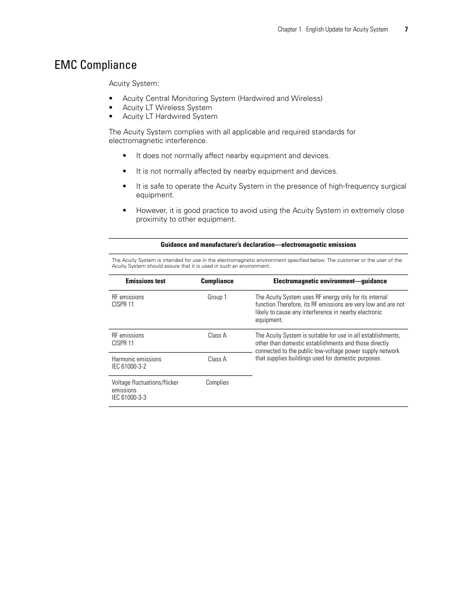 Emc compliance | Welch Allyn Acuity 6.31.01 User Manual Update - User Manual User Manual | Page 11 / 64