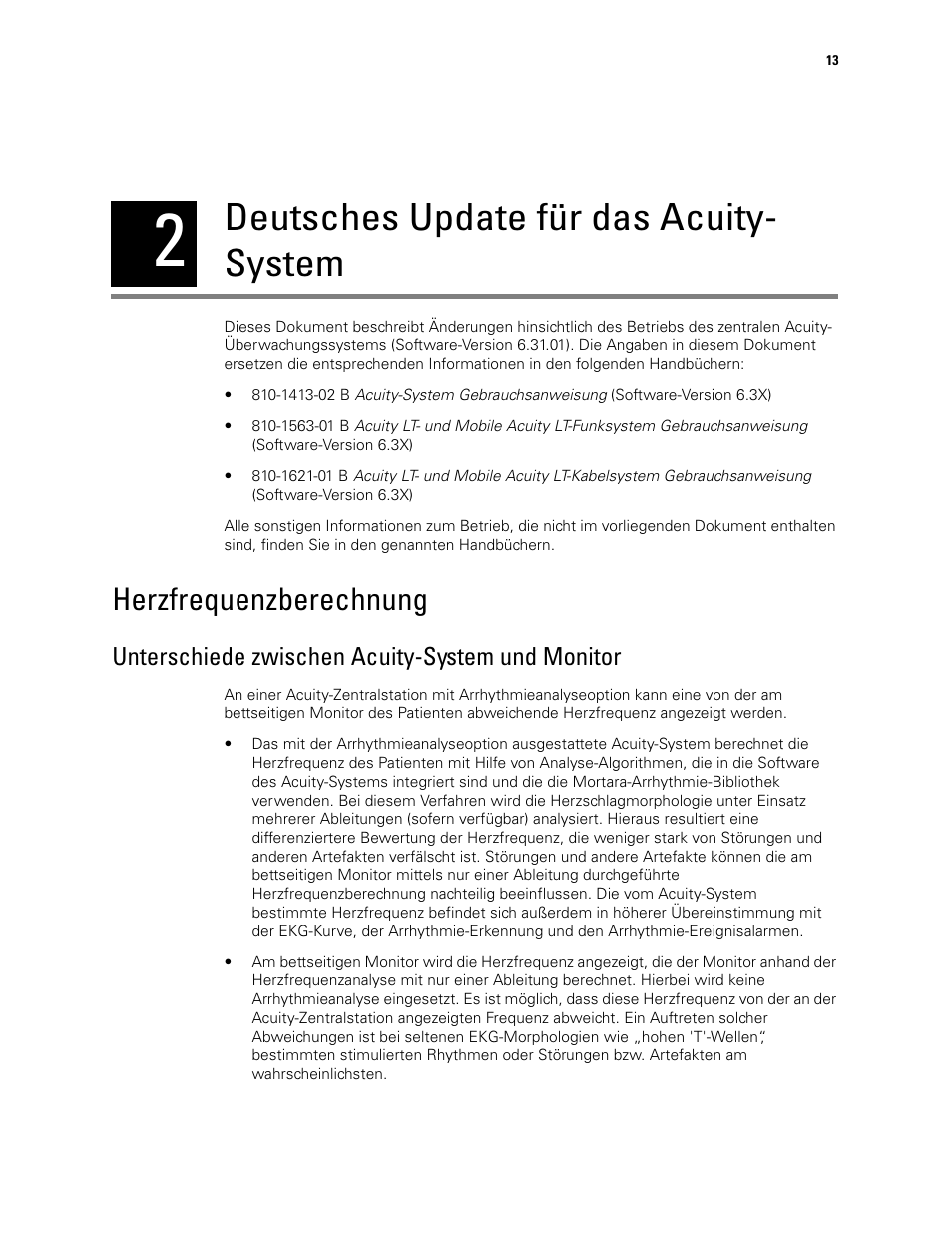 Deutsches update für das acuity- system, Herzfrequenzberechnung, 2 - deutsches update für das acuity-system | Welch Allyn Acuity 6.31.01 User Manual Update - User Manual User Manual | Page 17 / 64