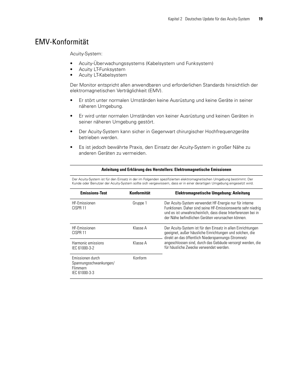 Emv-konformität | Welch Allyn Acuity 6.31.01 User Manual Update - User Manual User Manual | Page 23 / 64
