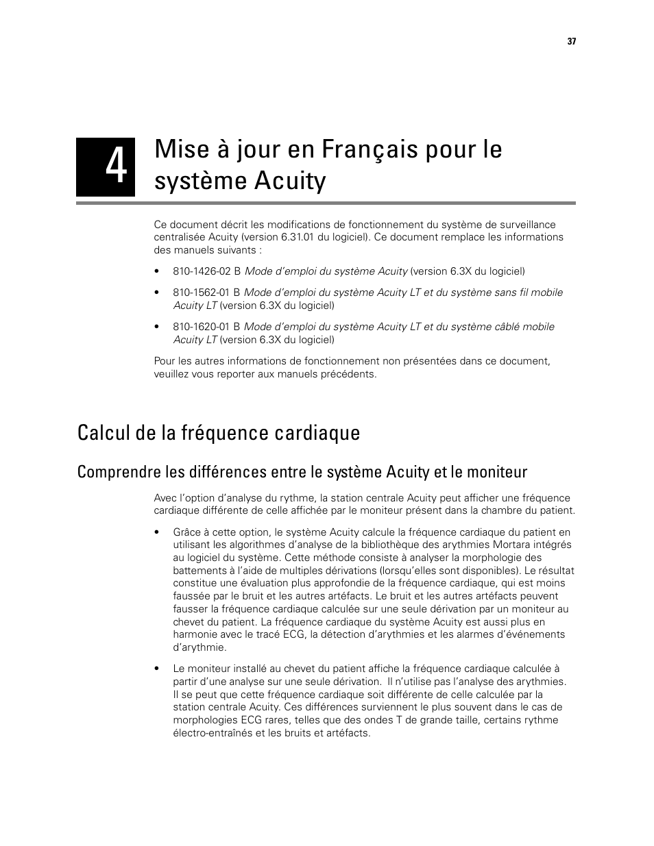 Mise à jour en français pour le système acuity, Calcul de la fréquence cardiaque, 4 - mise à jour en français pour le système acuity | Welch Allyn Acuity 6.31.01 User Manual Update - User Manual User Manual | Page 41 / 64