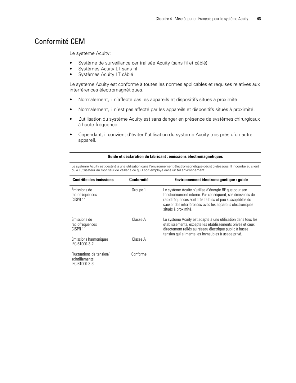 Conformité cem | Welch Allyn Acuity 6.31.01 User Manual Update - User Manual User Manual | Page 47 / 64