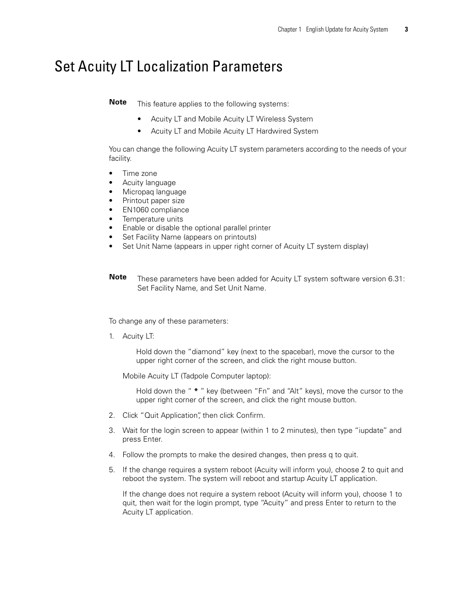 Set acuity lt localization parameters | Welch Allyn Acuity 6.31.01 User Manual Update - User Manual User Manual | Page 7 / 64