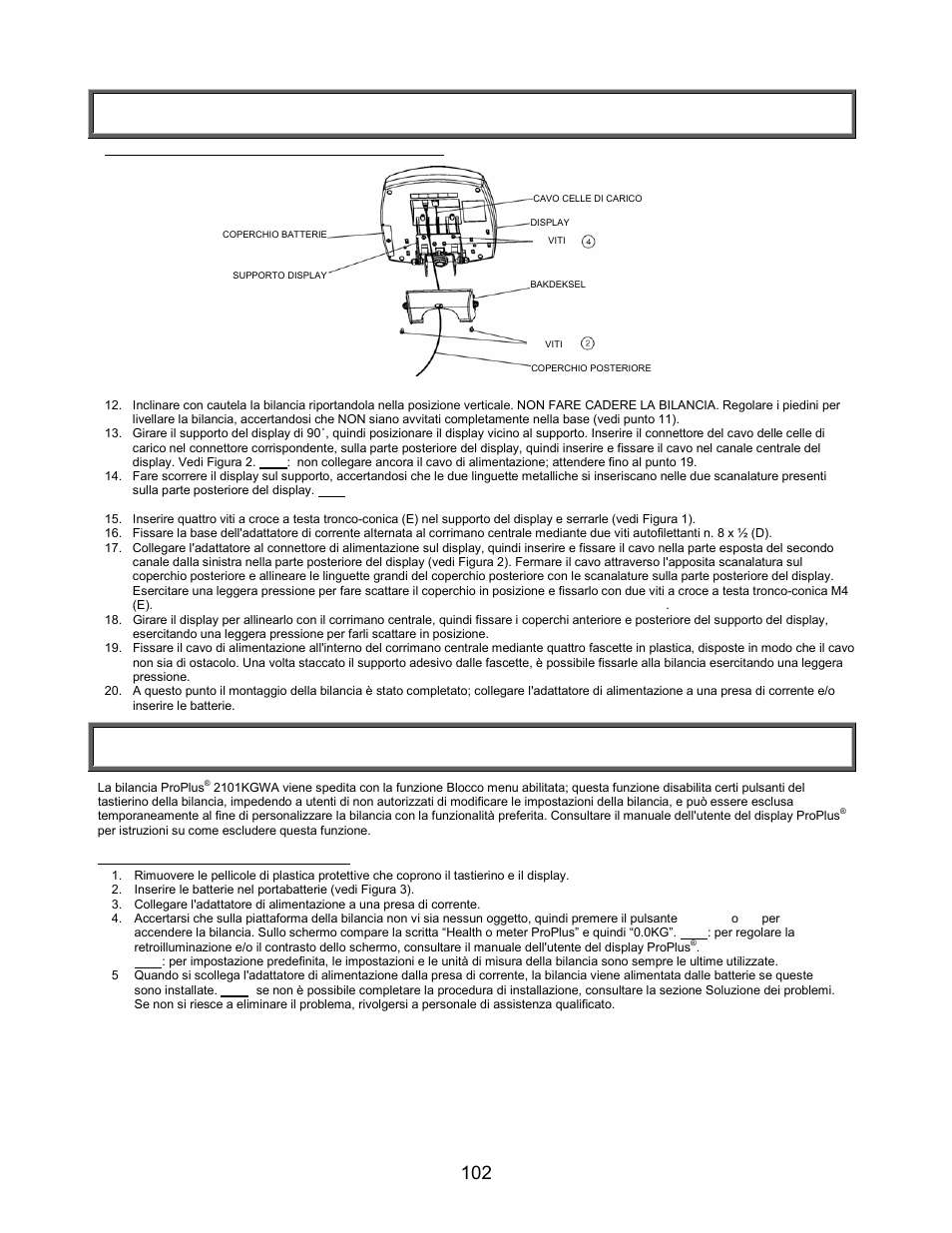 Installazione / batterie, Istruzioni per il montaggio (segue), Installazione | Welch Allyn PROPLUS 2101KGWA Health-o-Meter Professional Scales - User Manual User Manual | Page 103 / 158