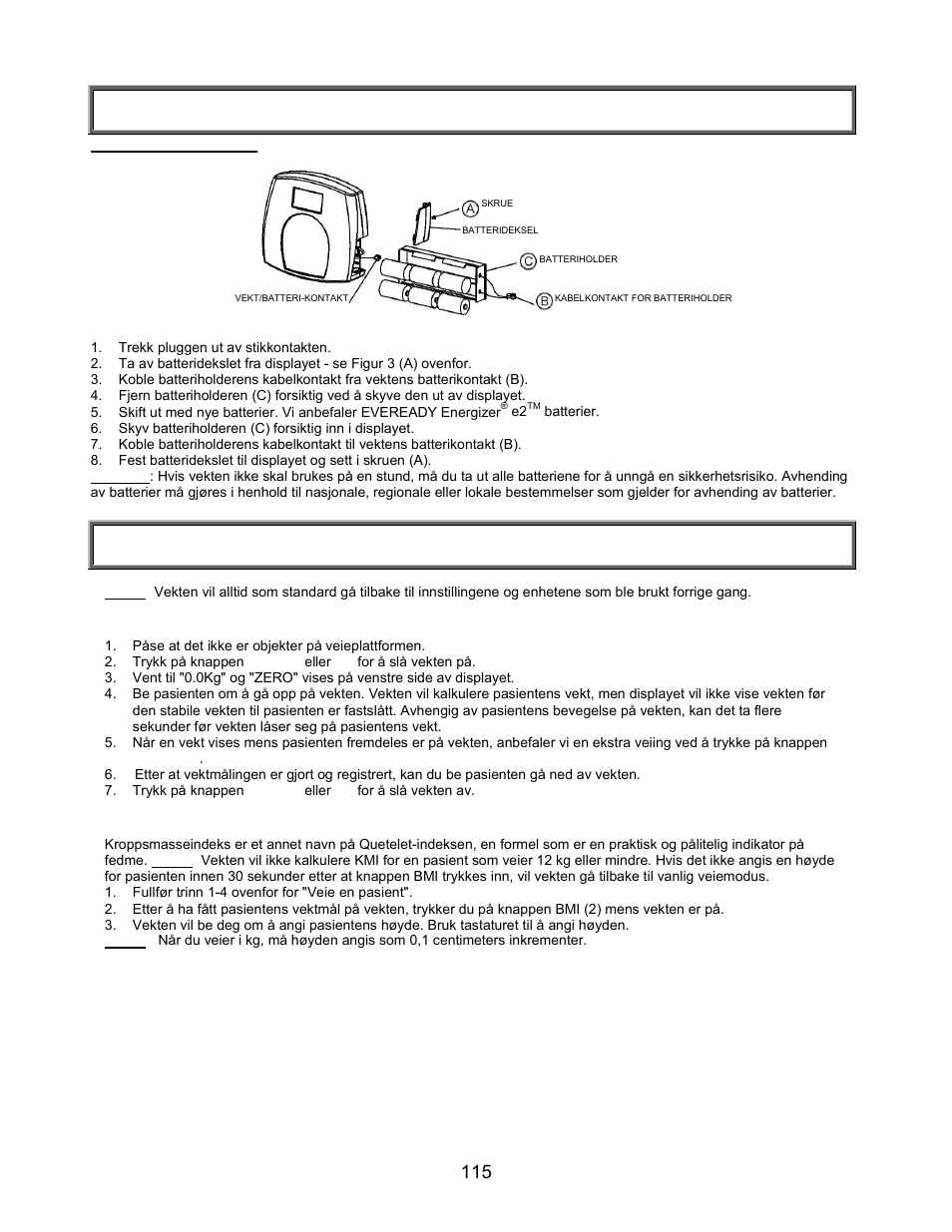 Instruksjoner for hurtigstart, Oppsett/batterier | Welch Allyn PROPLUS 2101KGWA Health-o-Meter Professional Scales - User Manual User Manual | Page 116 / 158