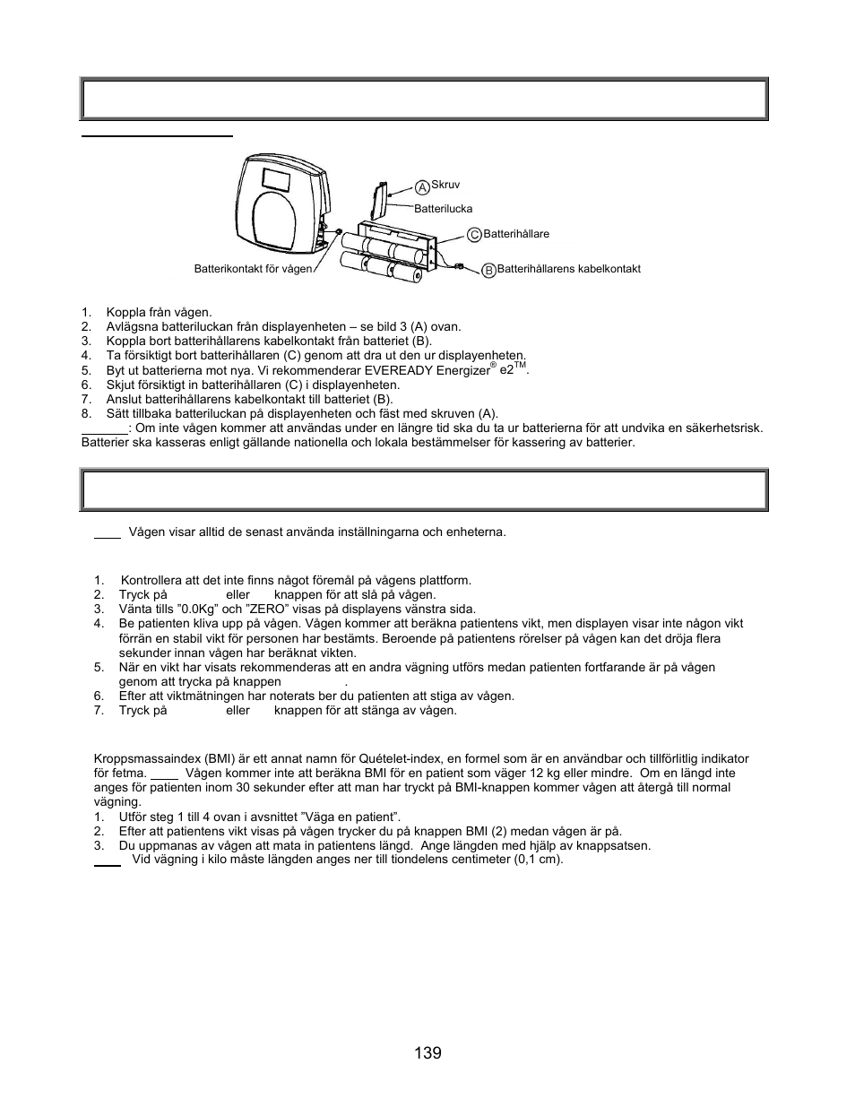 Snabbstartsinstruktioner, Montering/batterier | Welch Allyn PROPLUS 2101KGWA Health-o-Meter Professional Scales - User Manual User Manual | Page 140 / 158