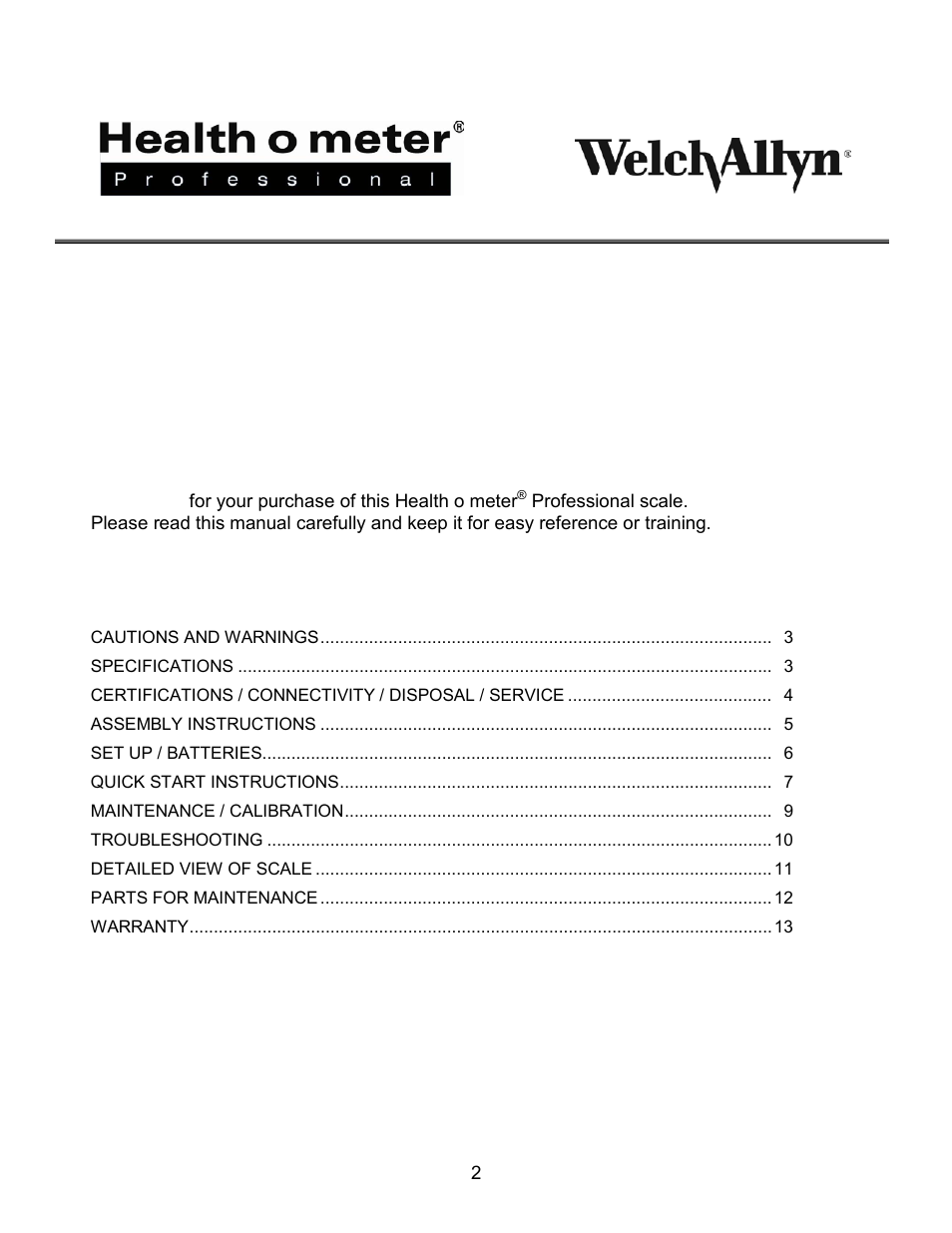 Welch Allyn PROPLUS 2101KGWA Health-o-Meter Professional Scales - User Manual User Manual | Page 3 / 158