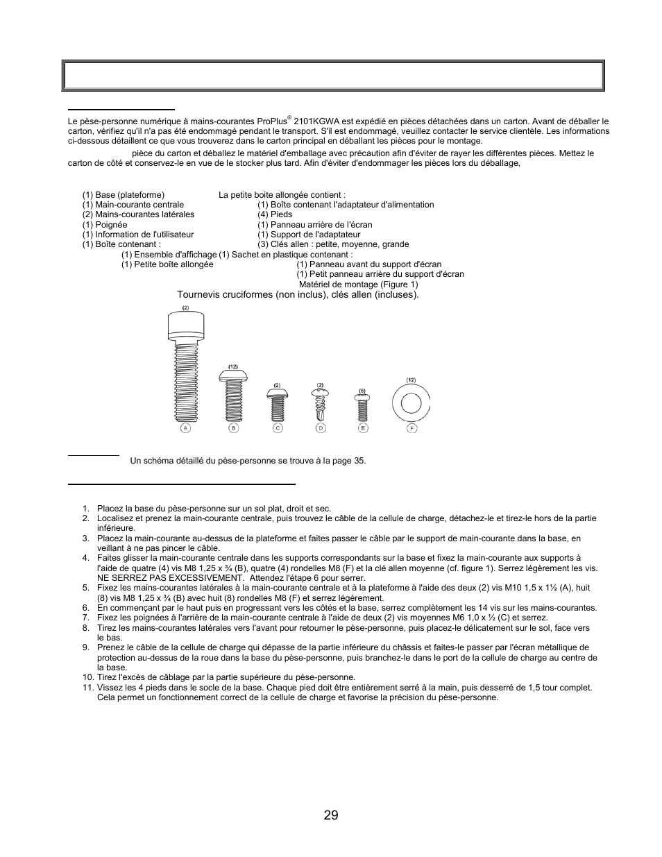 Instructions de montage | Welch Allyn PROPLUS 2101KGWA Health-o-Meter Professional Scales - User Manual User Manual | Page 30 / 158