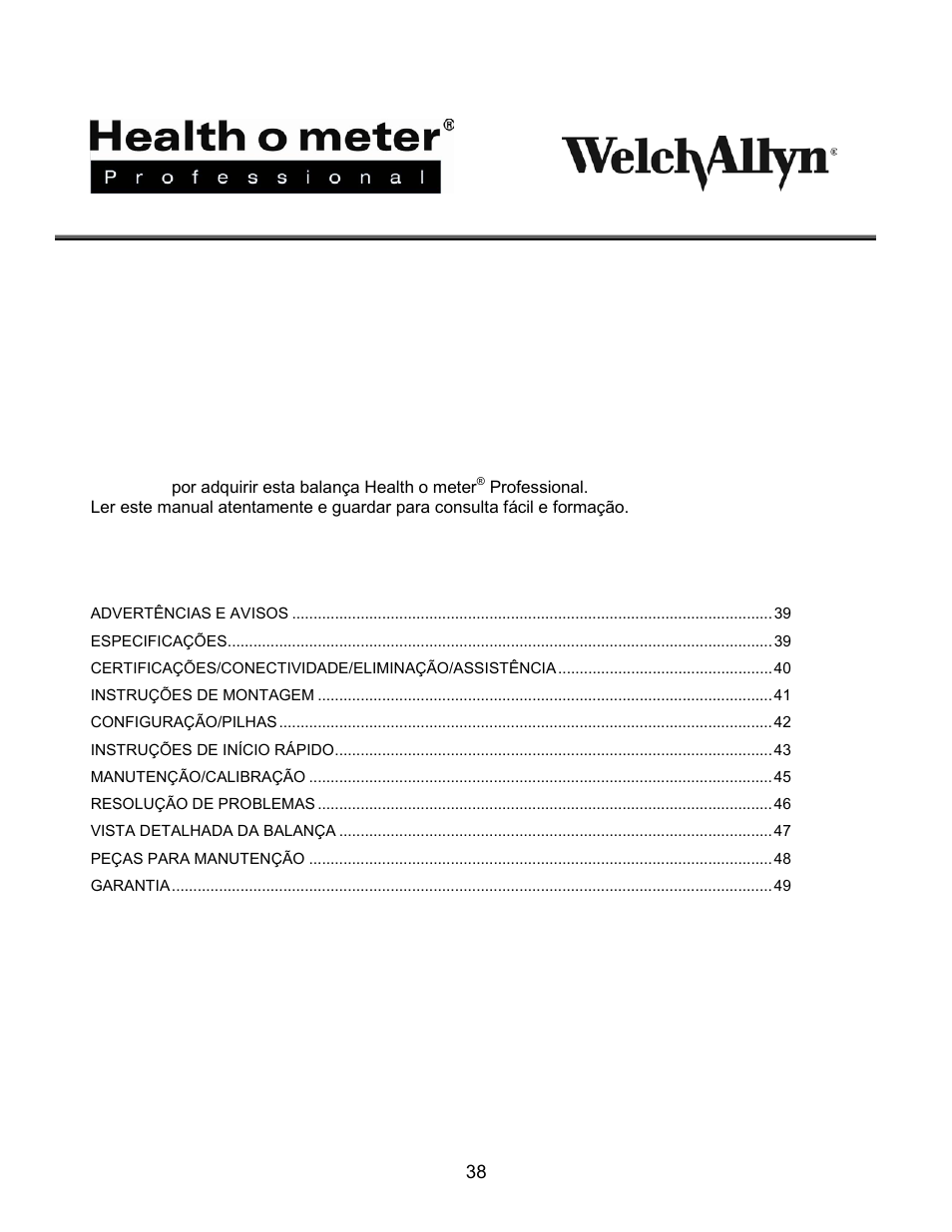 Índice, Proplus, 2101kgwa | Welch Allyn PROPLUS 2101KGWA Health-o-Meter Professional Scales - User Manual User Manual | Page 39 / 158