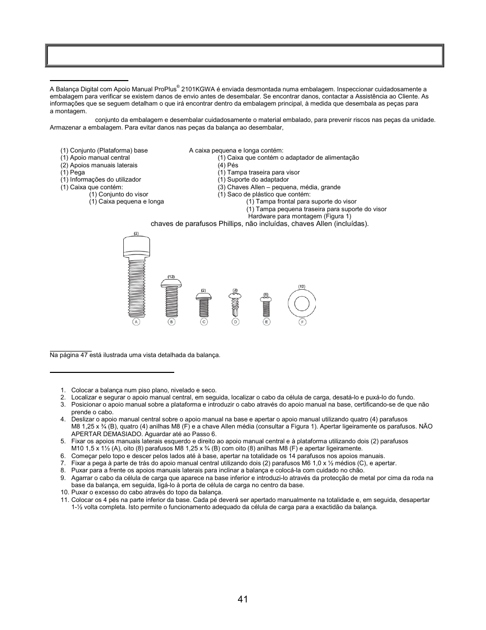 Instruções de montagem | Welch Allyn PROPLUS 2101KGWA Health-o-Meter Professional Scales - User Manual User Manual | Page 42 / 158