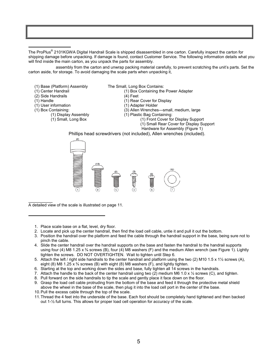 Assembly instructions | Welch Allyn PROPLUS 2101KGWA Health-o-Meter Professional Scales - User Manual User Manual | Page 6 / 158