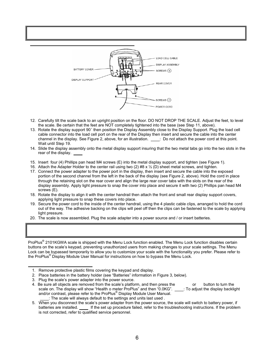 Set up / batteries, Assembly instructions (continued), Set up | Welch Allyn PROPLUS 2101KGWA Health-o-Meter Professional Scales - User Manual User Manual | Page 7 / 158