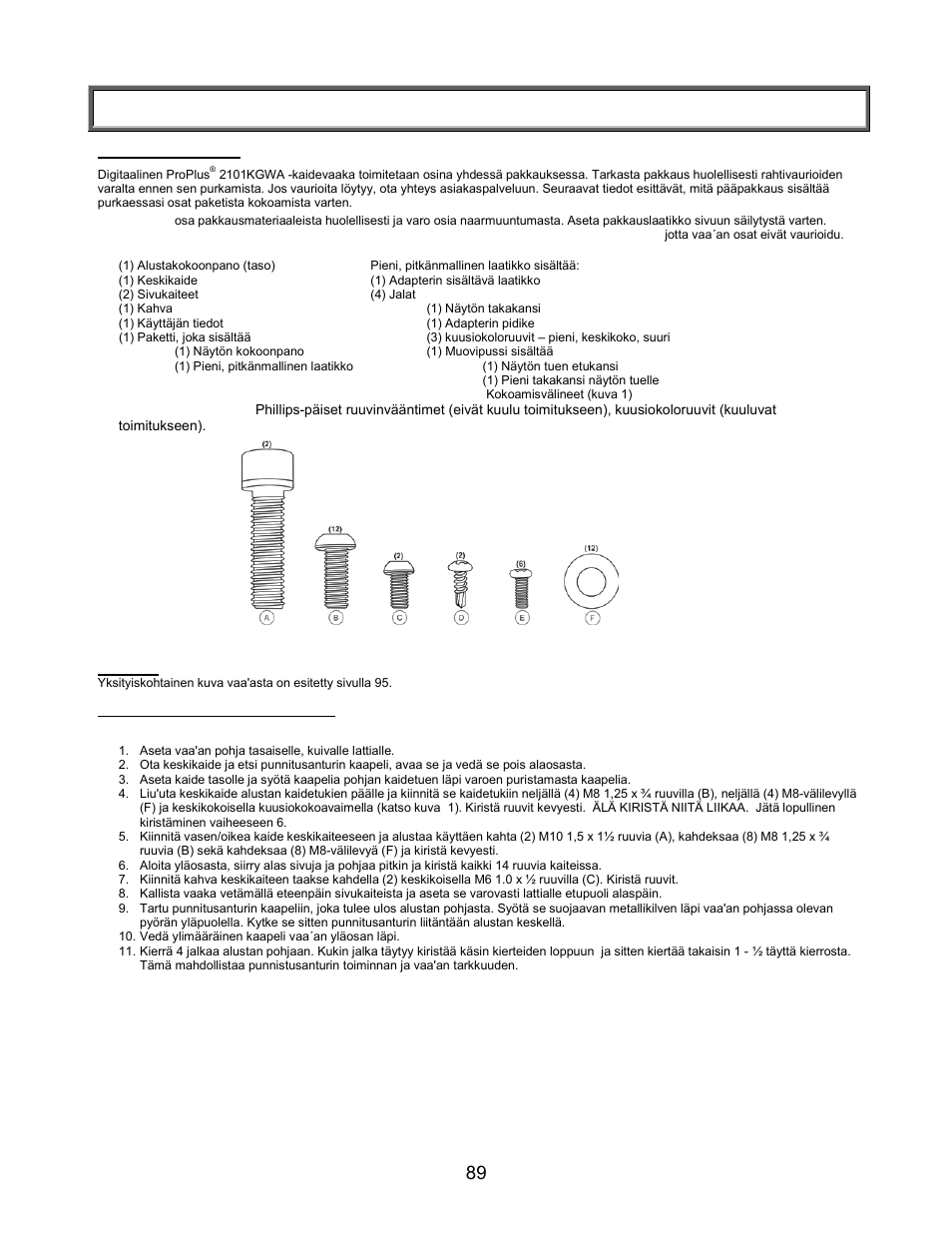 Kokoamisohjeet | Welch Allyn PROPLUS 2101KGWA Health-o-Meter Professional Scales - User Manual User Manual | Page 90 / 158