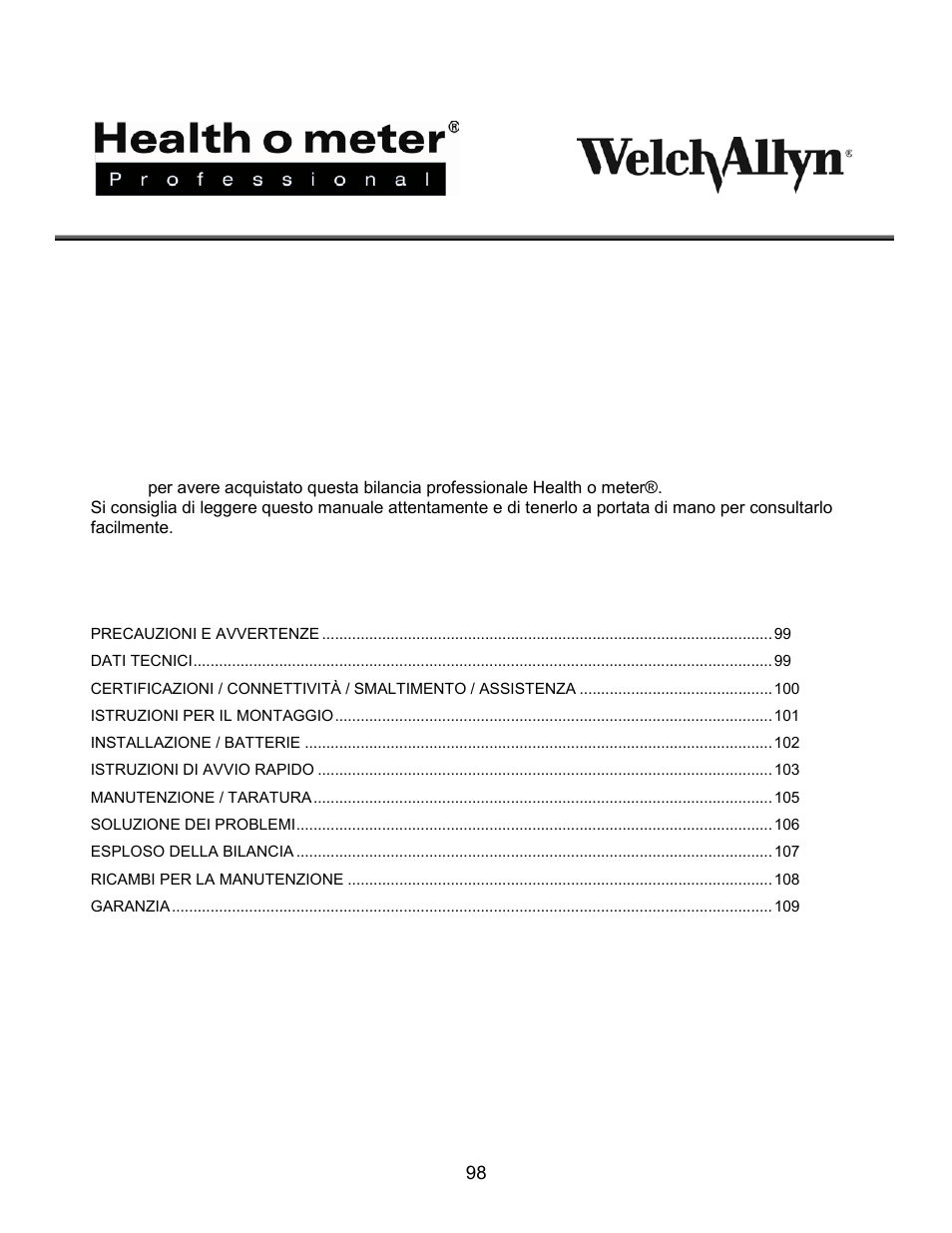 Indice, Proplus, 2101kgwa | Welch Allyn PROPLUS 2101KGWA Health-o-Meter Professional Scales - User Manual User Manual | Page 99 / 158