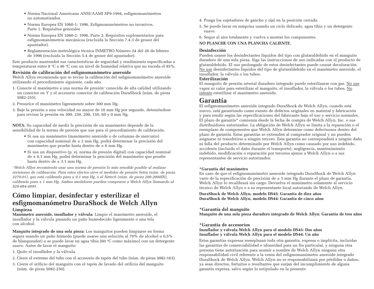 Garantía | Welch Allyn DuraShock Integrated Aneroid Sphygmomanometer - User Manual User Manual | Page 11 / 25