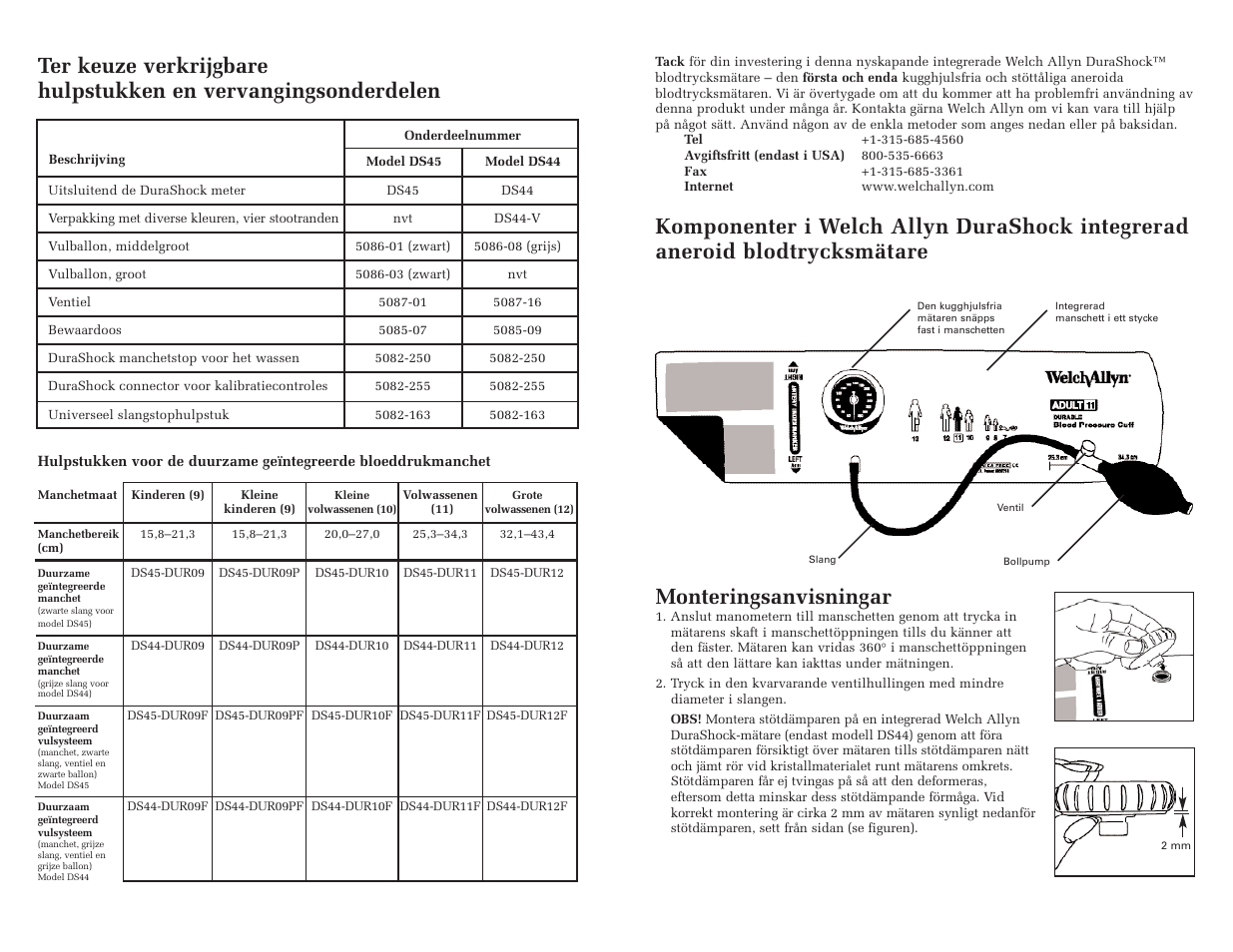 Monteringsanvisningar | Welch Allyn DuraShock Integrated Aneroid Sphygmomanometer - User Manual User Manual | Page 22 / 25