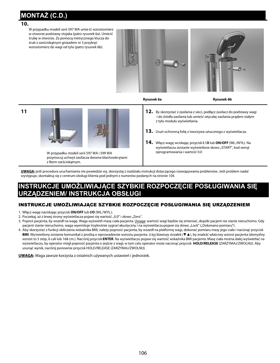 Montaż (c.d.) | Welch Allyn Health-o-Meter Professional Scales - User Manual User Manual | Page 107 / 132
