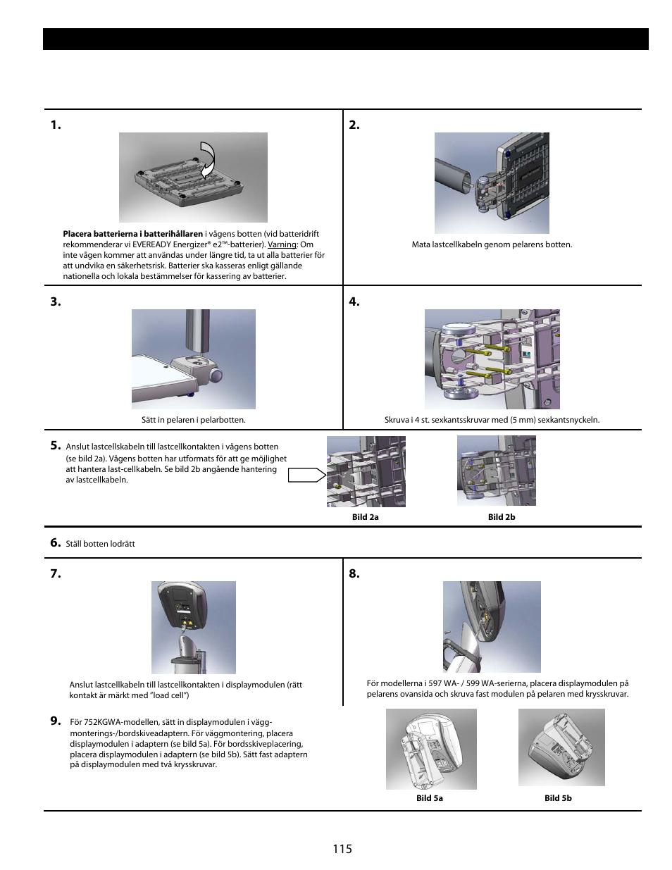Montering / batterier | Welch Allyn Health-o-Meter Professional Scales - User Manual User Manual | Page 116 / 132