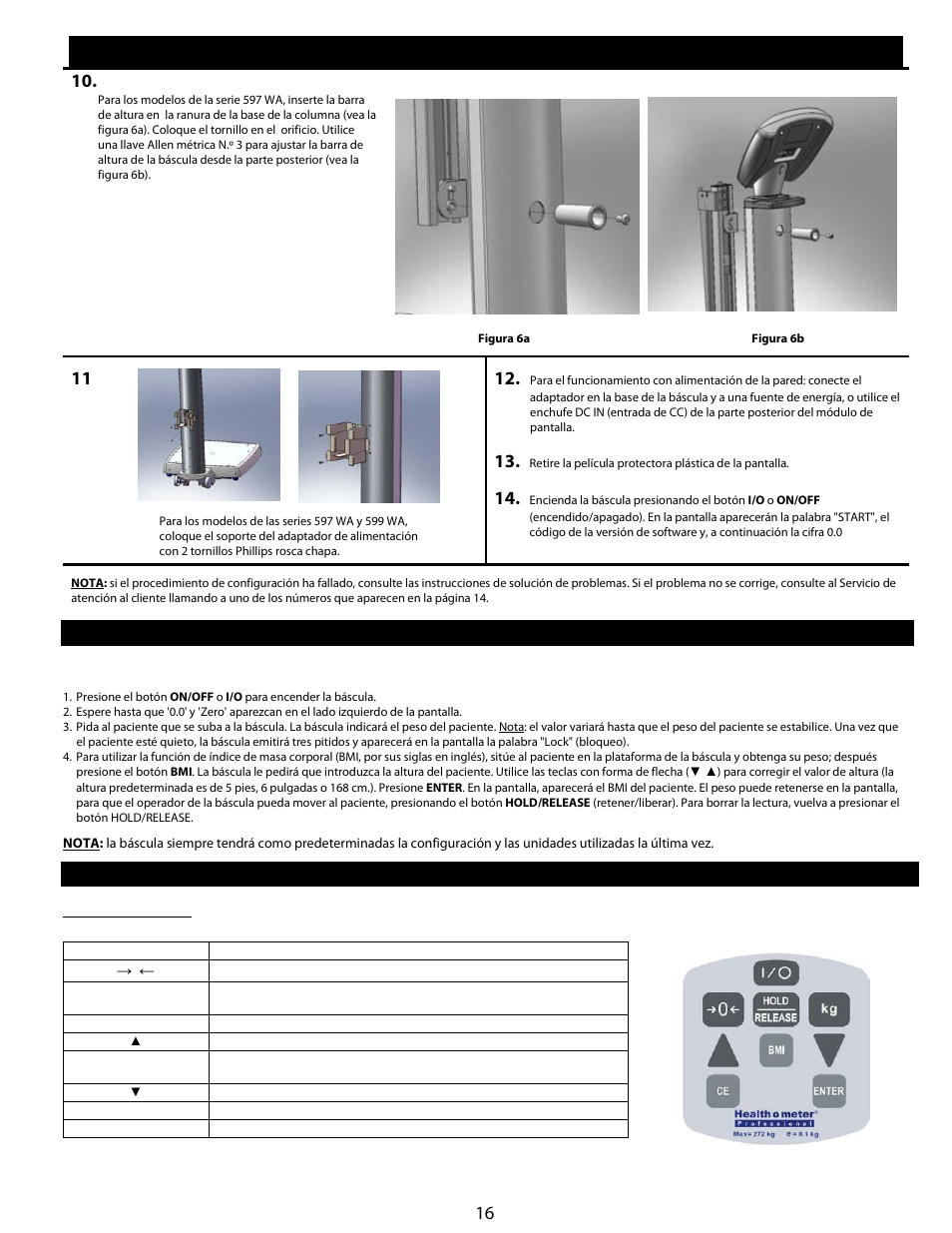 Instrucciones de inicio rápido, Funcionamiento de las básculas, Configuración (continuación) | Instrucciones de uso/inicio rápido, Instrucciones de funcionamiento (continuación) | Welch Allyn Health-o-Meter Professional Scales - User Manual User Manual | Page 17 / 132