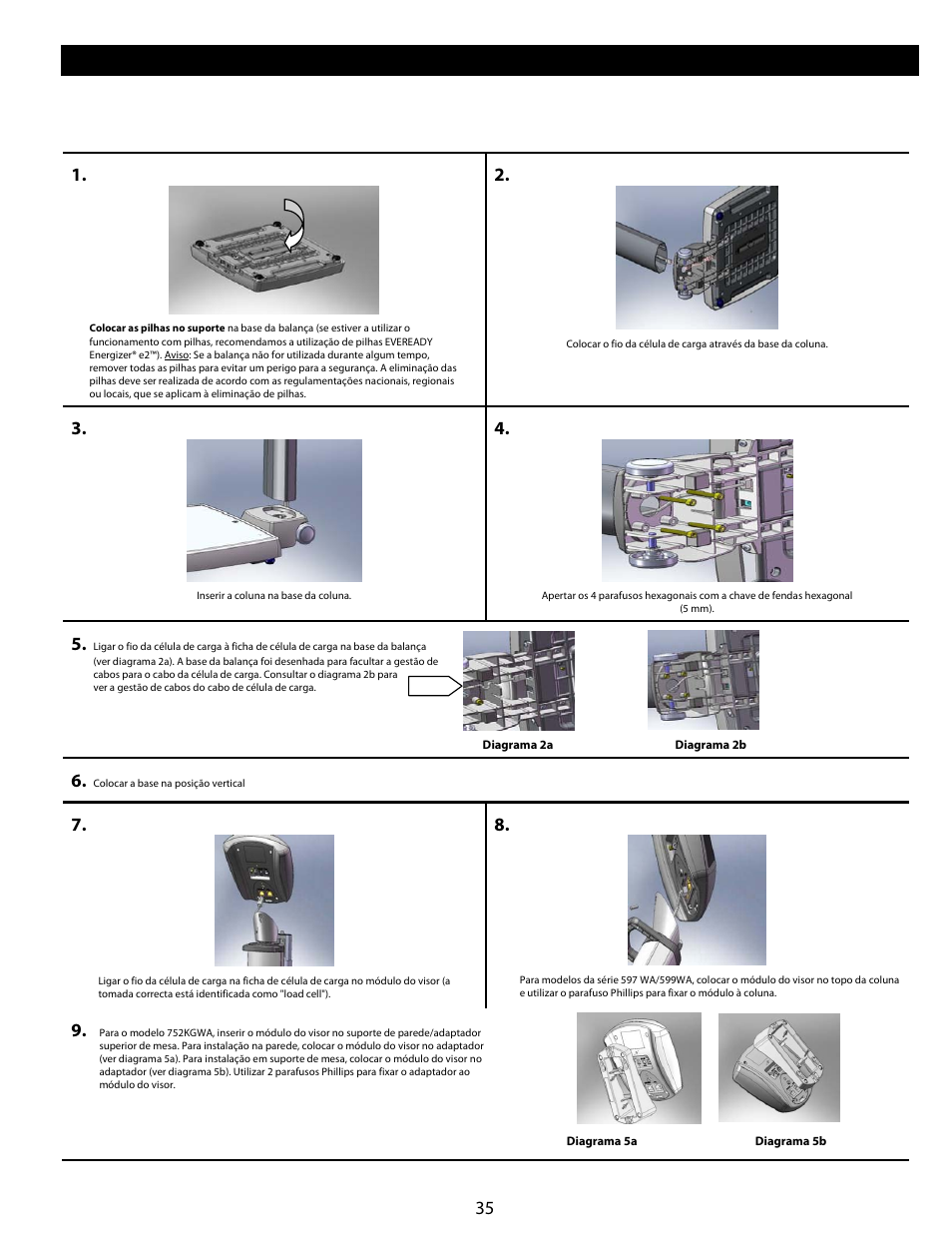 Configuração/pilhas | Welch Allyn Health-o-Meter Professional Scales - User Manual User Manual | Page 36 / 132