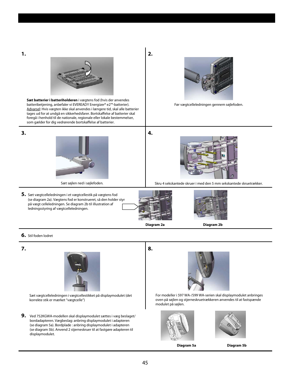Opstilling/batterier | Welch Allyn Health-o-Meter Professional Scales - User Manual User Manual | Page 46 / 132