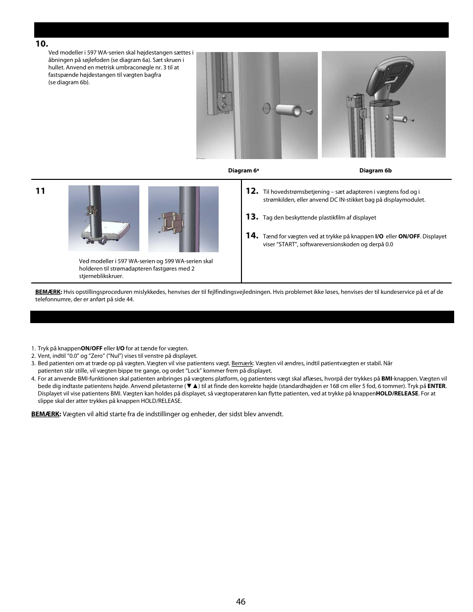 Opstilling (fortsat), Vejledning til hurtig start/betjening | Welch Allyn Health-o-Meter Professional Scales - User Manual User Manual | Page 47 / 132