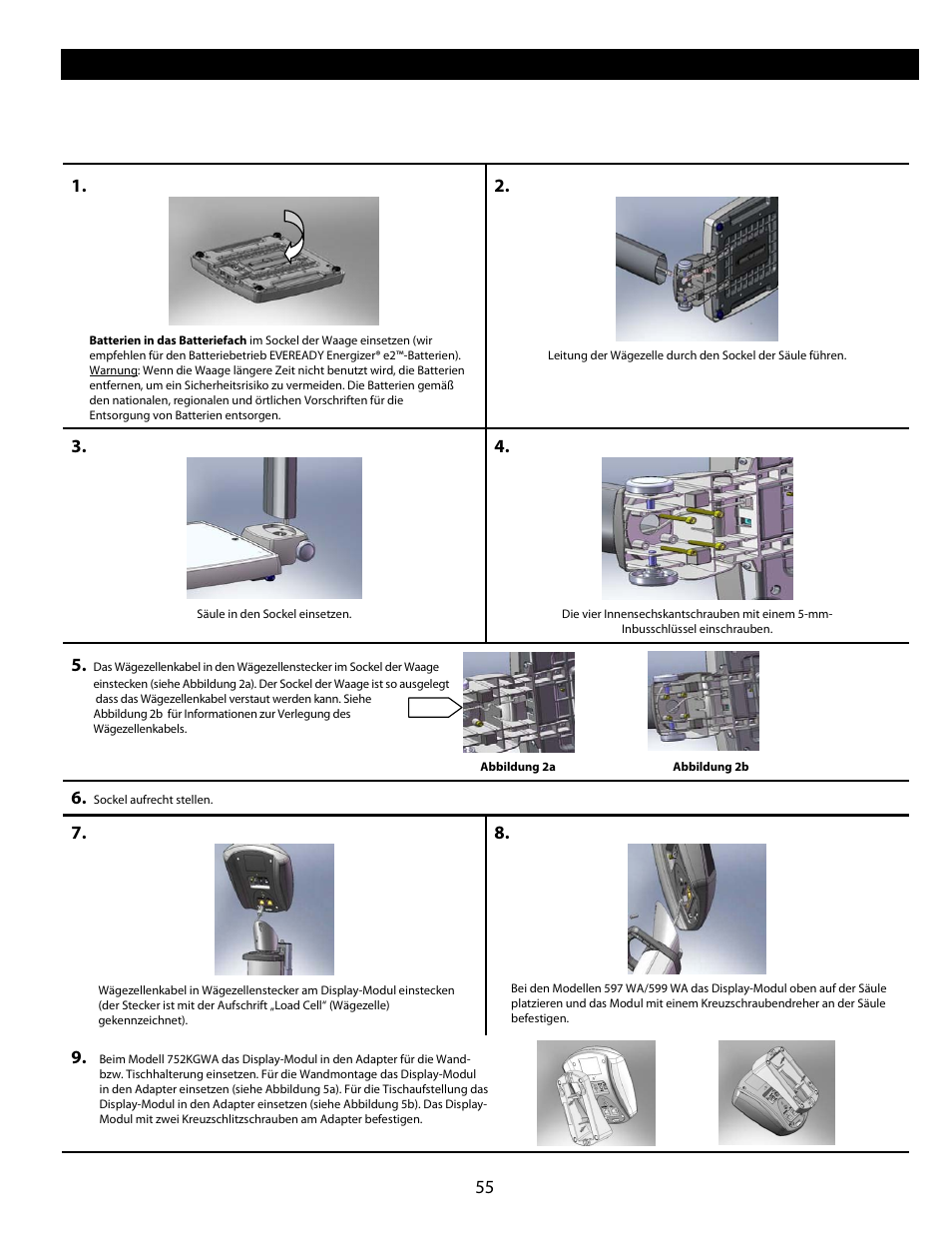 Einrichtung/batterien | Welch Allyn Health-o-Meter Professional Scales - User Manual User Manual | Page 56 / 132