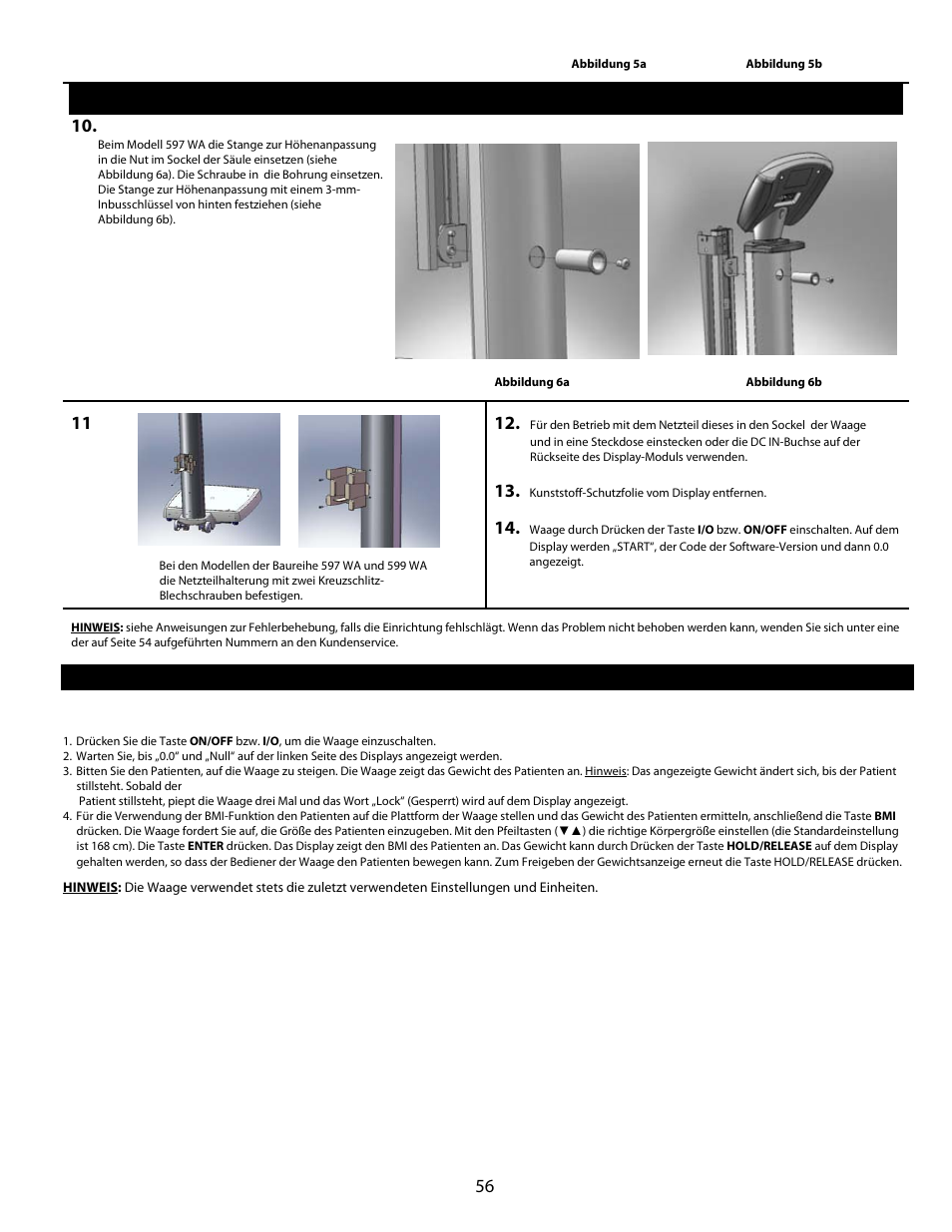 Kurzanleitung, Einrichtung (fortsetzung), Kurzanleitung/bedienungsanleitung | Welch Allyn Health-o-Meter Professional Scales - User Manual User Manual | Page 57 / 132