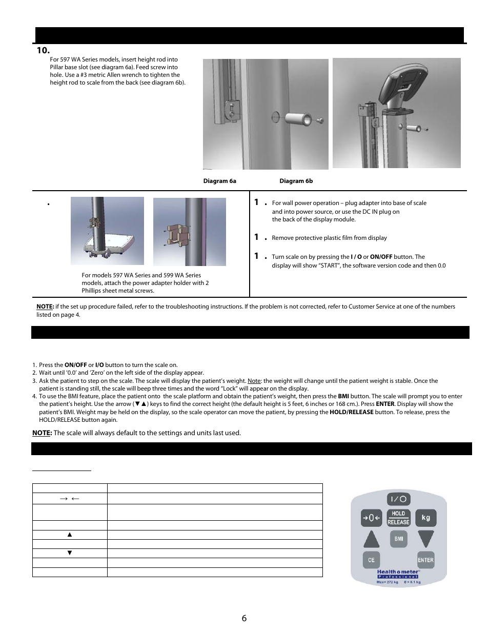 Quick start instructions, Operation of the scales, Set up (continued) | Quick start / operating instructions, Operating instructions | Welch Allyn Health-o-Meter Professional Scales - User Manual User Manual | Page 7 / 132