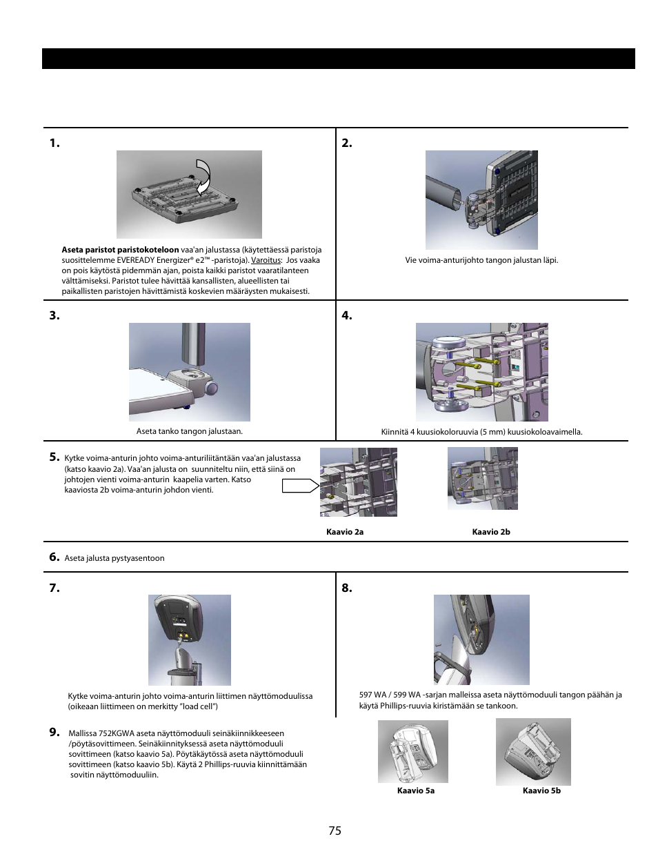 Käyttöönotto / paristot | Welch Allyn Health-o-Meter Professional Scales - User Manual User Manual | Page 76 / 132
