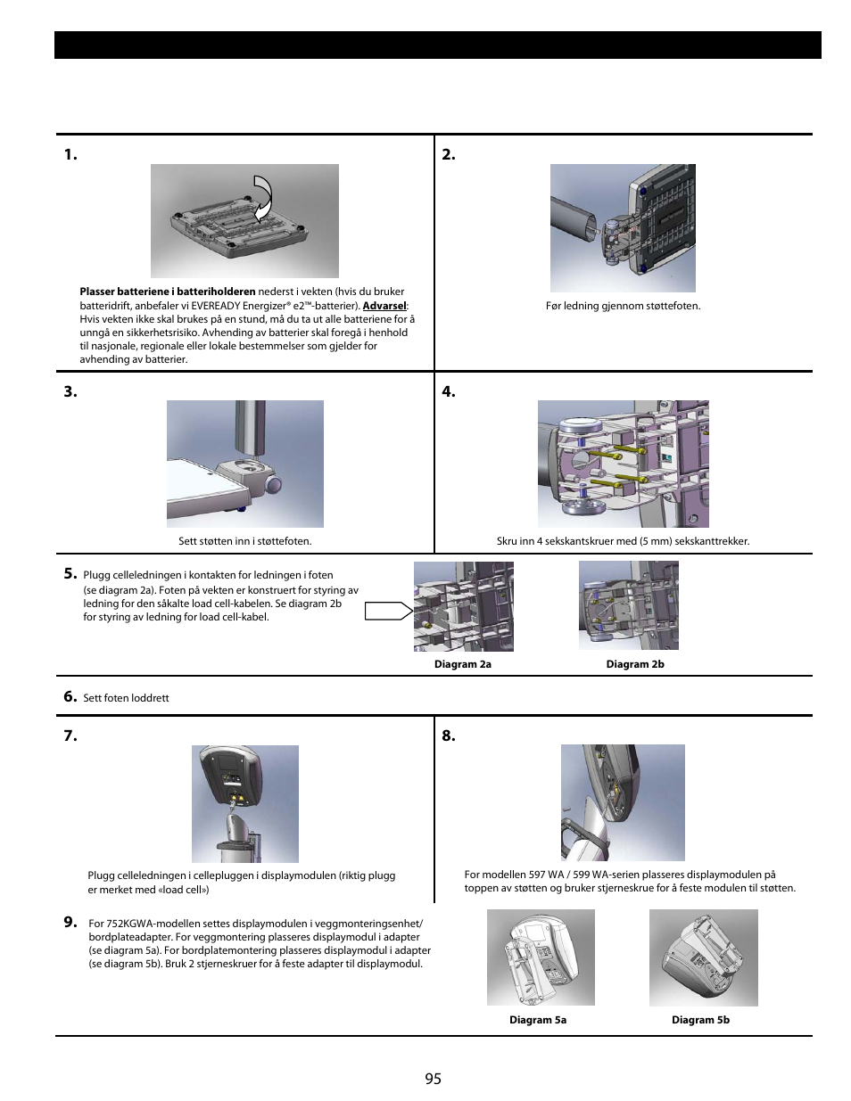 Oppsett / batterier | Welch Allyn Health-o-Meter Professional Scales - User Manual User Manual | Page 96 / 132