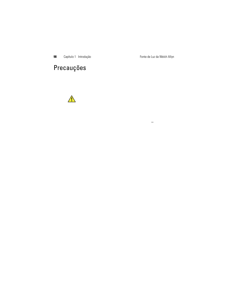 Precauções | Welch Allyn Solarc Light Source - User Manual User Manual | Page 100 / 240