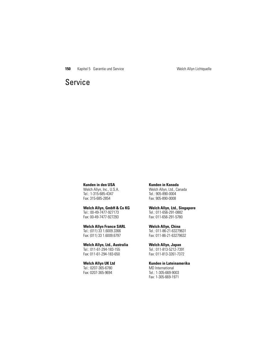 Service | Welch Allyn Solarc Light Source - User Manual User Manual | Page 152 / 240