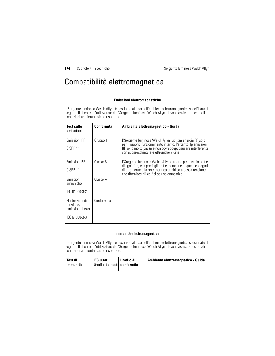 Compatibilità elettromagnetica | Welch Allyn Solarc Light Source - User Manual User Manual | Page 176 / 240