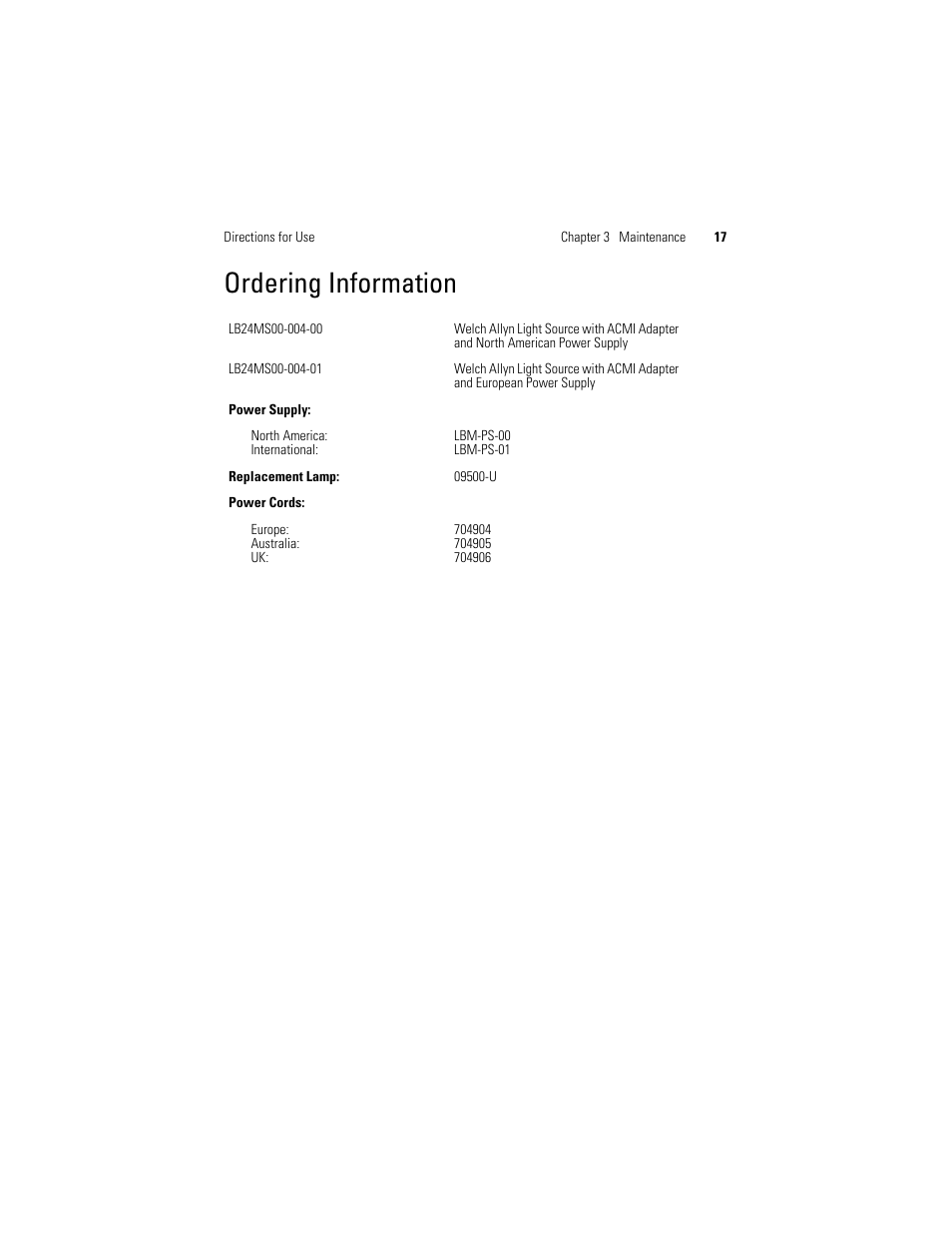 Ordering information | Welch Allyn Solarc Light Source - User Manual User Manual | Page 19 / 240