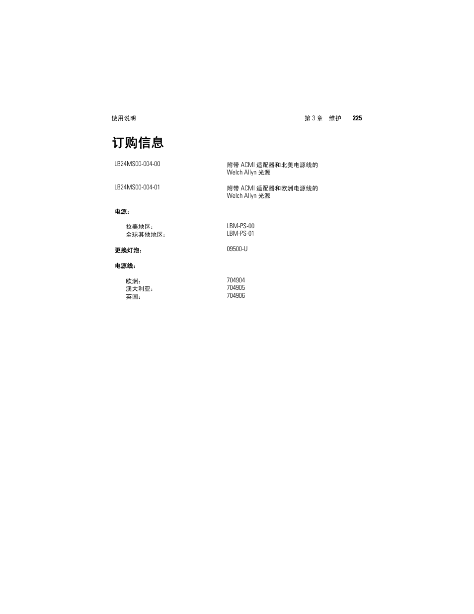 订购信息 | Welch Allyn Solarc Light Source - User Manual User Manual | Page 227 / 240