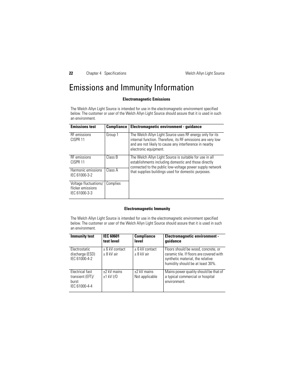 Emissions and immunity information | Welch Allyn Solarc Light Source - User Manual User Manual | Page 24 / 240