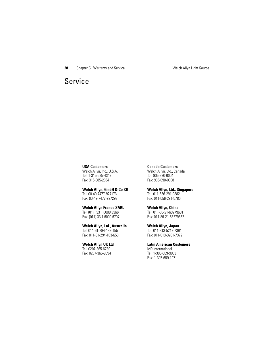 Service | Welch Allyn Solarc Light Source - User Manual User Manual | Page 30 / 240