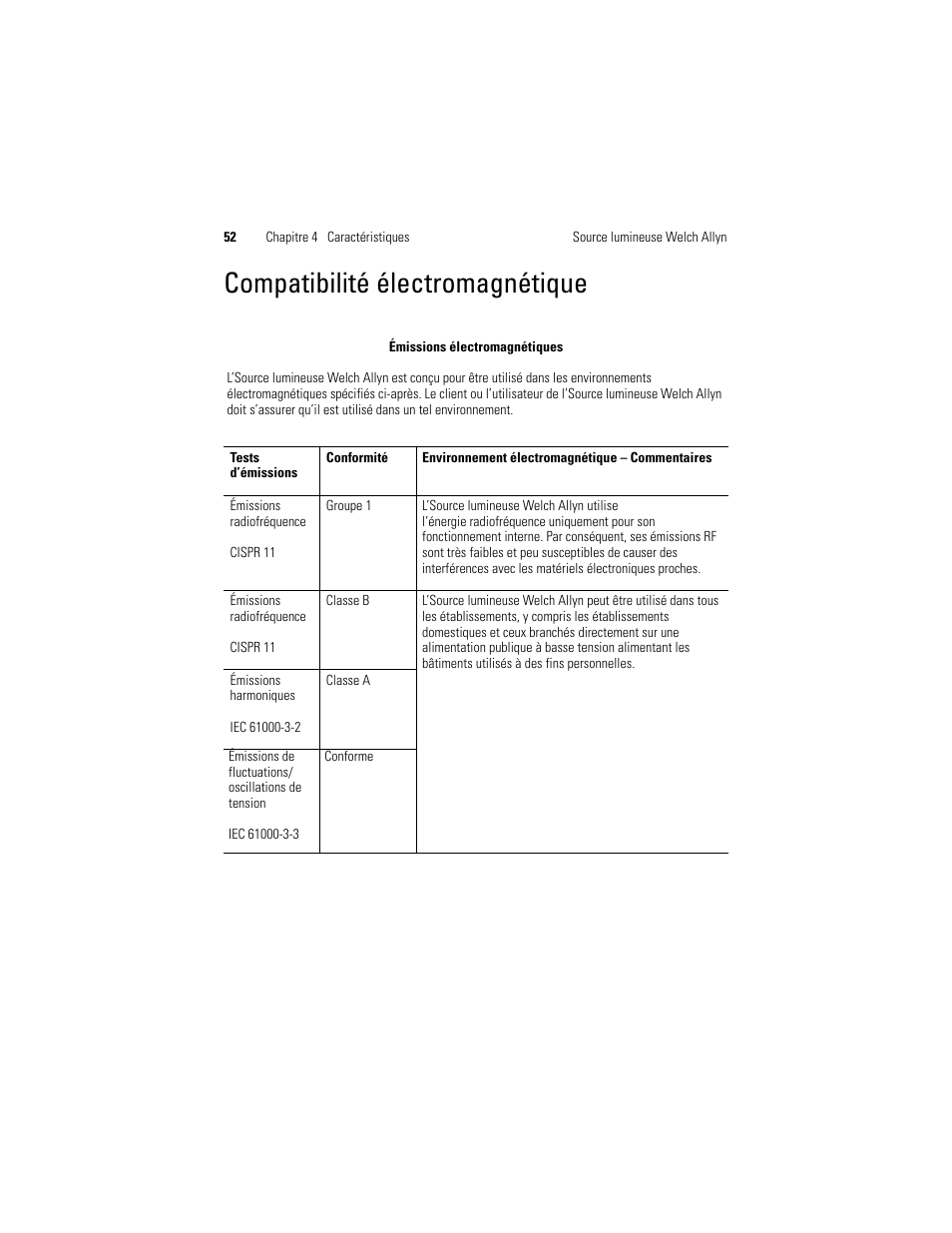 Compatibilité électromagnétique | Welch Allyn Solarc Light Source - User Manual User Manual | Page 54 / 240