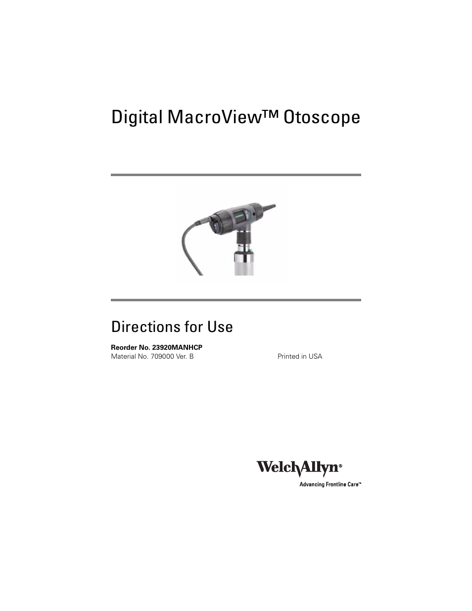 Welch Allyn Digital MacroView Otoscope - User Manual User Manual | 476 pages