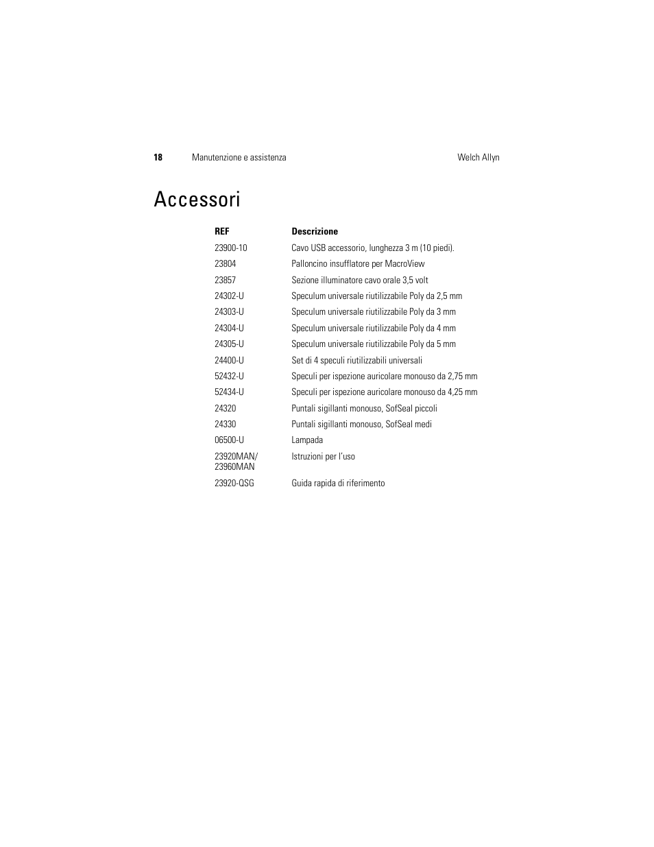 Accessori | Welch Allyn Digital MacroView Otoscope - User Manual User Manual | Page 122 / 476