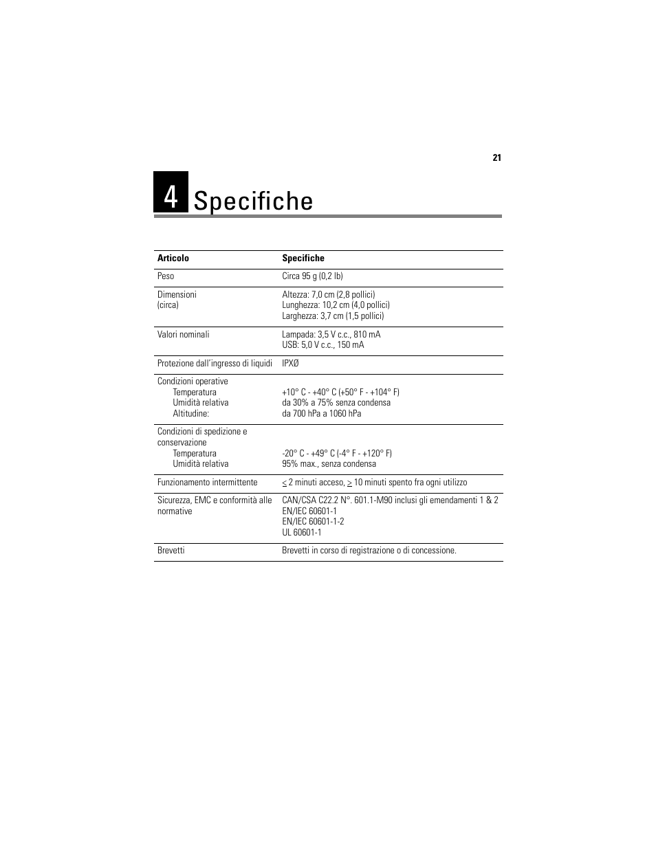 Specifiche | Welch Allyn Digital MacroView Otoscope - User Manual User Manual | Page 125 / 476