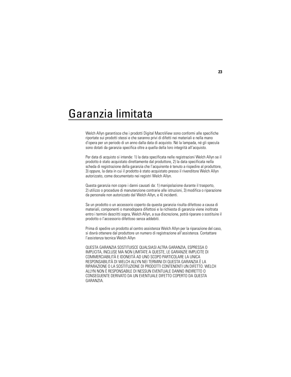 Garanzia limitata | Welch Allyn Digital MacroView Otoscope - User Manual User Manual | Page 127 / 476